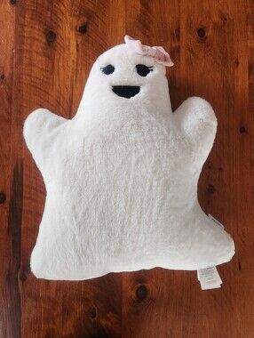 Martha Stewart White Plush Ghost Throw Cushion Pillow w Pink Velvet Bow